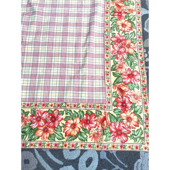 Vintage April Cornell Large Yellow Pink Plaid Floral Tablecloth 94" x 51.5" - Picture 2 of 5